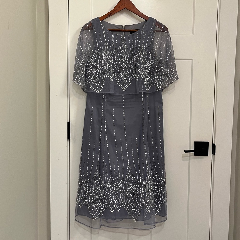 Periwinkle Sparkly Shift Dress with Illusion Cape